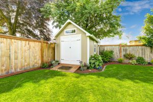 shed in residential backyard